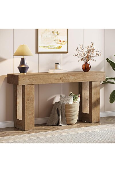 Yanara طاولة كونسول ريفية ضيقة بطول 160 سم، بتصميم خشبي طبيعي، مناسبة لوضعها ...