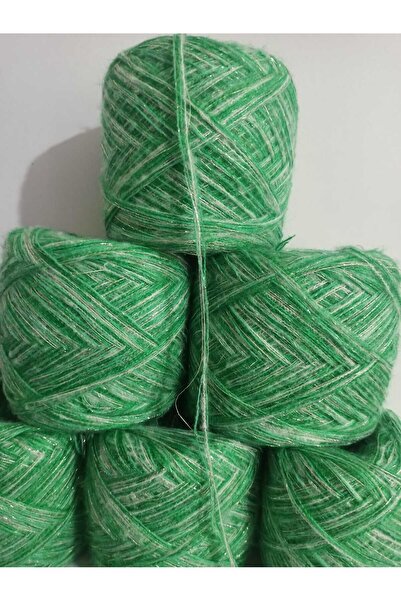 İPEK YÜN İPLİK DÜNYASI خيوط أنجورا للحياكة (أخضر، أبيض) مزيج لامع (فضي) 800 جرام