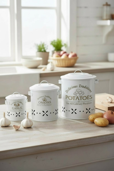 EVSTYLE ÜÇLÜ SOĞAN PATATES SARIMSAK KOVASI SETİ - BEYAZ