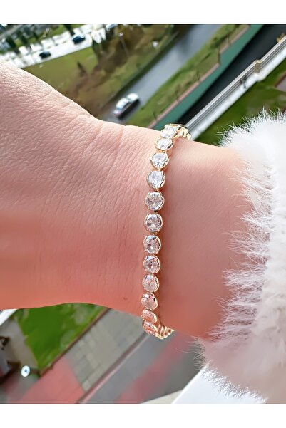 ECEMSEL سوار من الحجر الأبيض ذو اللون الذهبي على شكل مسار مائي