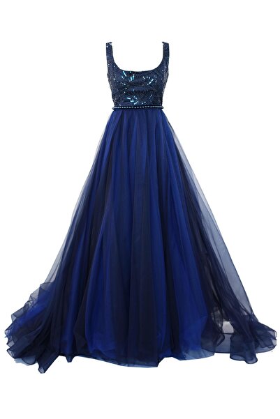 ambar studio Amna tulle and embroidery lace long evening dress