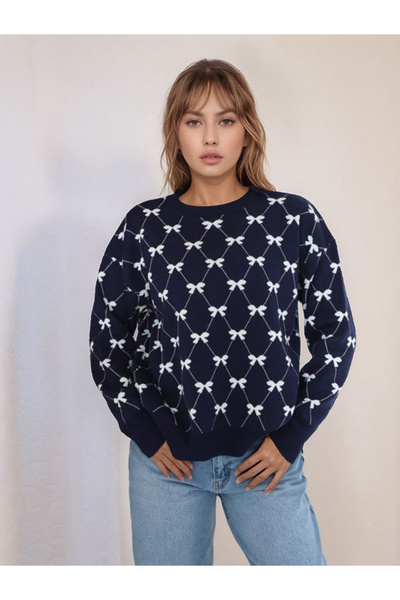 MAMAYAGA Women's Crew Neck Basic Long Sleeve Collar Ribbon Patterned Sporty S...