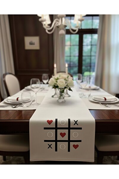 eva grup Kalpli XOX – Modern Nakışlı Masa Örtüsü Runner