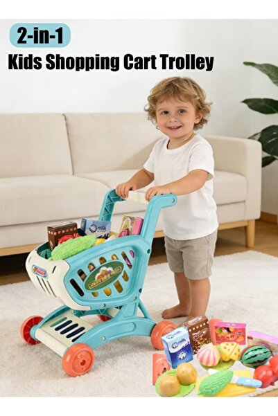 Generic Kids Shopping Cart Trolley 2 in 1 Grocery Shopping Cart with Pretend ...