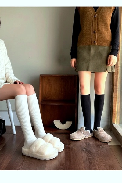 Panowill Design Kadın Pamuklu Fitilli Diz Altı Bot Çizme Çorabı Kadın Çorap O...