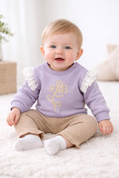 bebekyol Çiçek Nakışlı Kız Bebek Takım