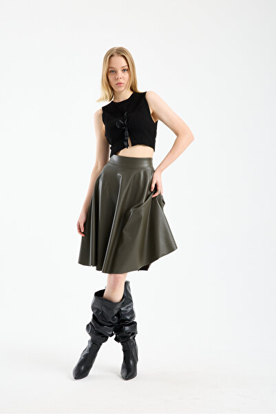 TheyYou Fusta din piele cu catifea în interior, până la genunchi – eleganță p...