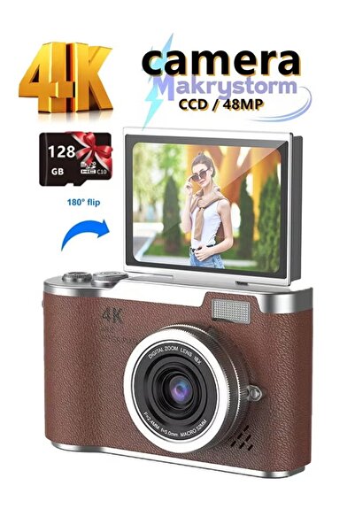 Makrystorm كاميرا رقمية بدقة 4K CCD مع بطاقة ذاكرة SD سعة 128 جيجابايت، تصوير...