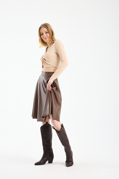 TheyYou Fusta din piele cu catifea în interior, până la genunchi – eleganță p...