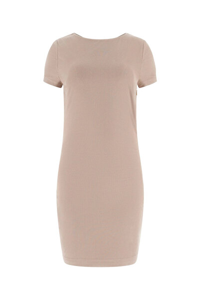 Guess Short Sleeve Boat Neck Milena Mini Women Beige Dress W6Rk45Kaql2-A10L
