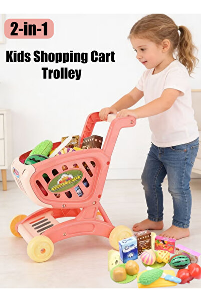 Generic Kids Shopping Cart Trolley 2 in 1 Grocery Shopping Cart with Pretend ...