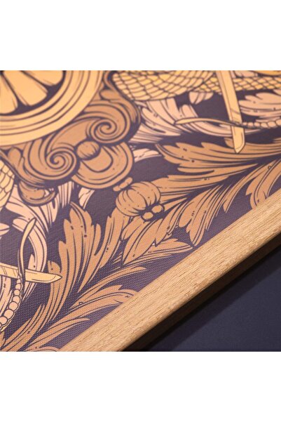 Generic لوحة جدارية قماشية لمحارب ساموراي بإطار خشبي مزخرف