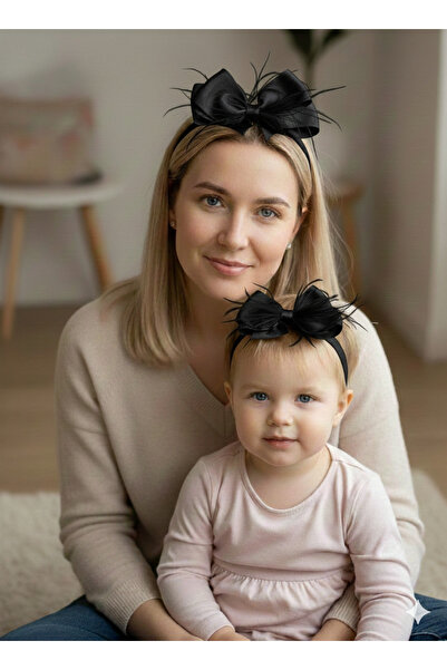 Rengarenk Minikler Coroană și bentiță pentru mamă, cu pene negre, set de 2, d...