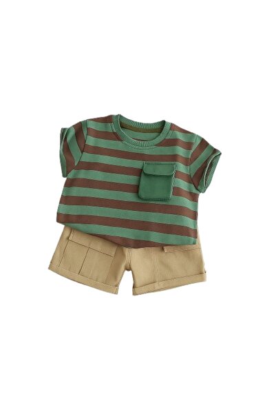 MINIMEAccessories Kids’ Striped Tee & Cargo Shorts Set | 18-24 Months | Beige...