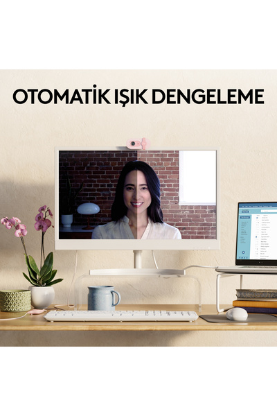 logitech Brio 100 Full HD 1080p Gizlilik Kapaklı Mikrofonlu Web Kamerası - Pembe