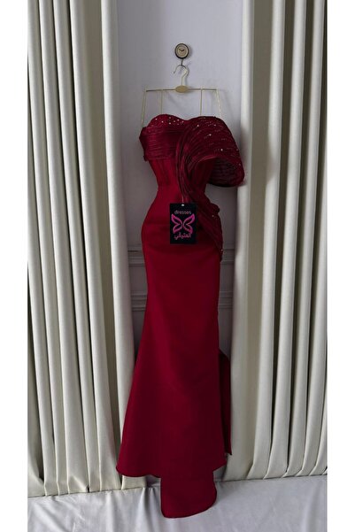 SKY dresses Red dress on embroidered gazar