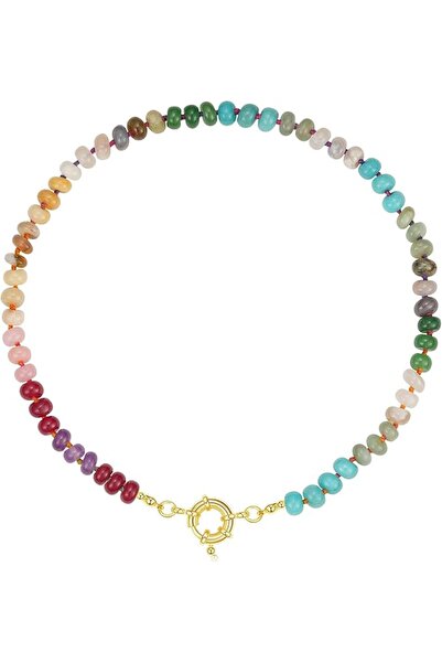 Arabest Beaded Gemstone Necklace, Colorful Natural Stone Choker, Boho Handmad...