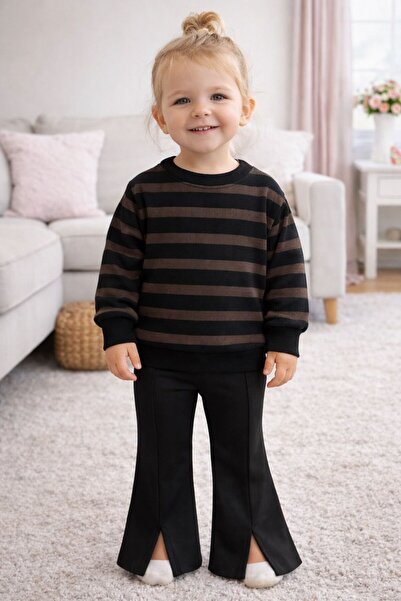 mışıl mışıl kids Set de pantaloni cu tăietură dreaptă și dungi, maro și negru...