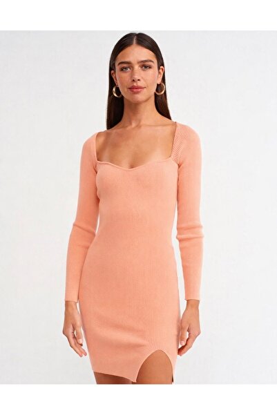 Dilvin 1063 Önü Dekolteli Fitilli Elbise