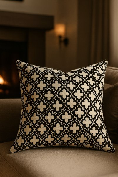 Uğur Home Ev Tekstili Minimal Black Patterned Decorative Throw Pillow Cover |   Duck Fabric 43X43 cm - Elowen Black