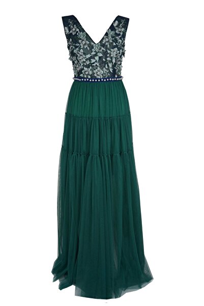 ambar studio NORA green soft tulle and lace evening dress