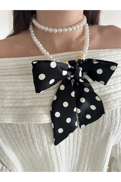 Charmist Pearl Black Polka Dot Scarf