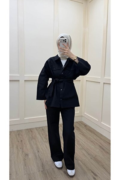 Minharir Set de damă din două piese cu detalii din gabardină – Croială confor...