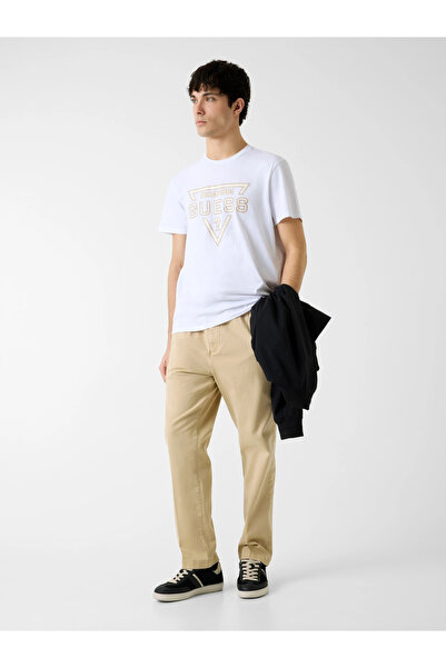 Guess Short Sleeve Basic Dyed Triangle Logo Men's White T-Shirt M6Ri09I3Z14-G011