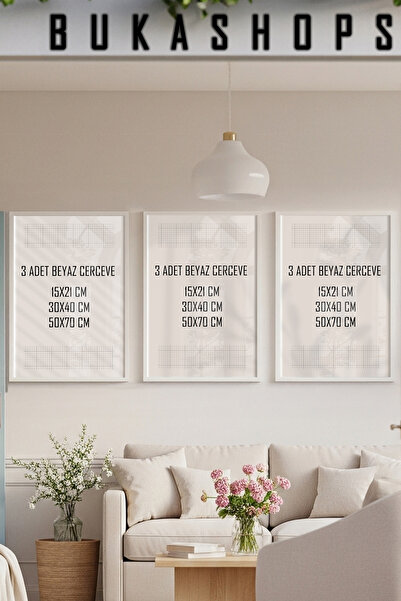 Buka Shops 3 Adet Beyaz Tablo & Fotoğraf Çerçevesi (15x21, 30x40, 50x70cm Seç...