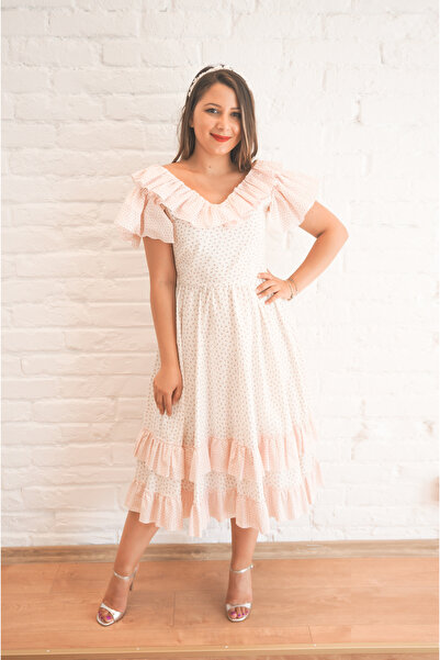 ambar studio Rochie midi Patricia din poplin de bumbac cu imprimeu floral roz...