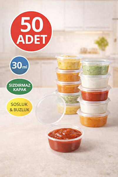 DİYA3 50 Adet Sızdırmaz 30 ml Mini Saklama Kabı Sosluk Buzluk Kabı, Et Suyu, ...