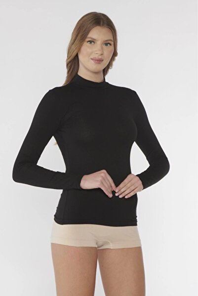 Kolcu Women's Turtleneck Long Sleeve Black Undershirt