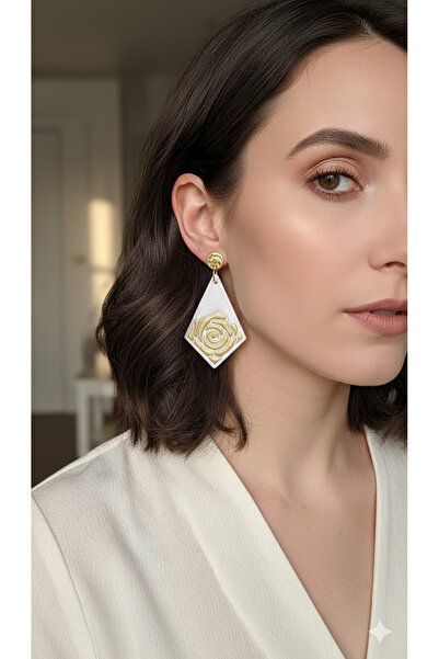 Lu Atelier Rosé D'Or White Gold Rose Patterned Earrings |   Polymer Clay Eleg...