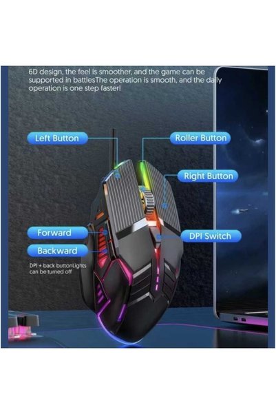 OEM Mouse de gaming S800, ergonomic, iluminare RGB colorata , 4 niveluri DPI, roz, 6 butoane