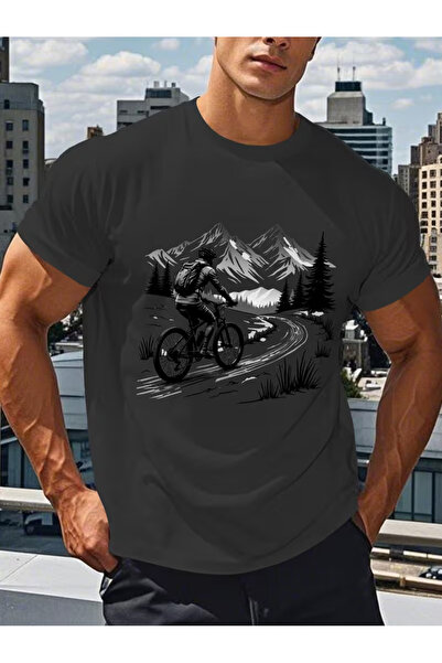 İSMTEXS Unisex Sports Style Mountain Bike Landscape Themed Print Detailed Sho...