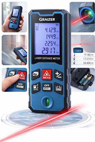 Graizer M 50 Metre Profesyonel Dijital Göstergeli Lazer Mesafe Ölçer Lazer Metre