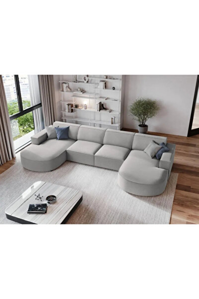 homejoyz | Urban Classic U-Shape Velvet Sofa - 360x170x170x85x85 cm - Gray