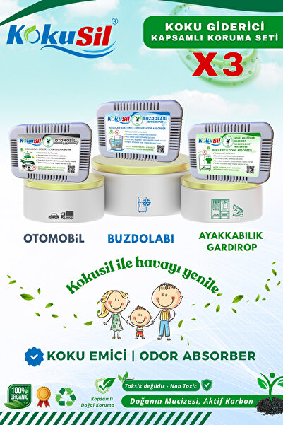 kokusil 3 lü Kapsamlı Koruma Seti Buzdolabı-Ayakkabılık-Otomobil Koku Gideric...