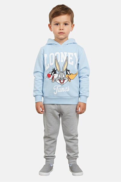 Looney Tunes Toddlers Boy Long Sleeve Graphic Print Hoodie, Pale Blue