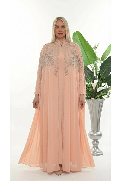 MİSS DİAMOND Elegant Stone Embroidered Powder Abaya Dress