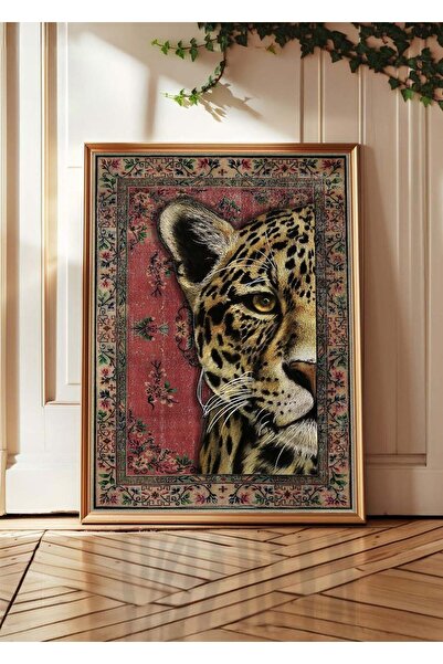 Huca İran Halısı & Half Leopar Poster - Persian Rug Art & Leopard Poster - Ha...