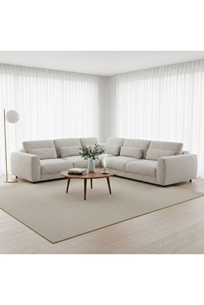 homejoyz | Luxe Fusion L-Shape Sofa – Beige Chanel Fabric – 250×250×85 cm