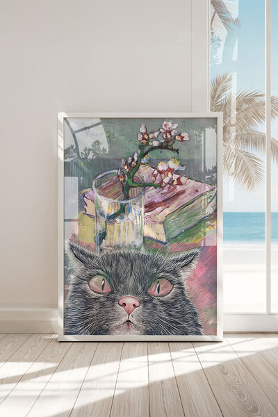 Buka Shops Van Gogh Badem Çiçekleri Kedili Çerçeveli Sanat Tablosu - Renk ve ...