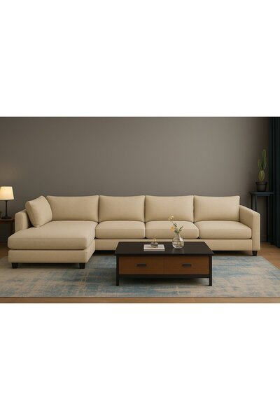 Palma homez | Comfort Silk L-Shape Sofa Linen Fabric - Off-White