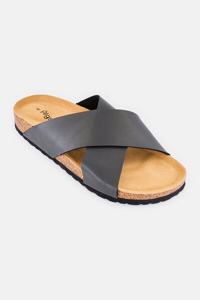Algspar Men Leather Slip On Cork Sandals, Dark Grey