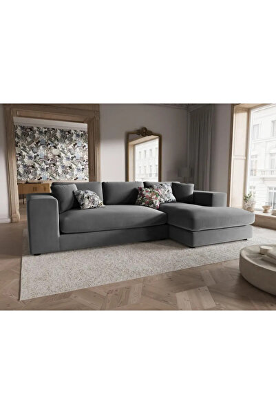 homejoyz Home Joe's | Velvet Corner Sofa – Swedish Wood – 280×170×85 cm – Gray