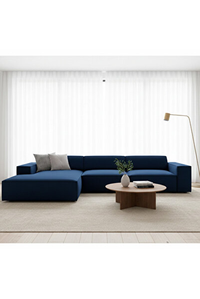 Palma homez أريكة على شكل حرف L من المخمل النيلي - خشب سويدي - 280×166×85 سم