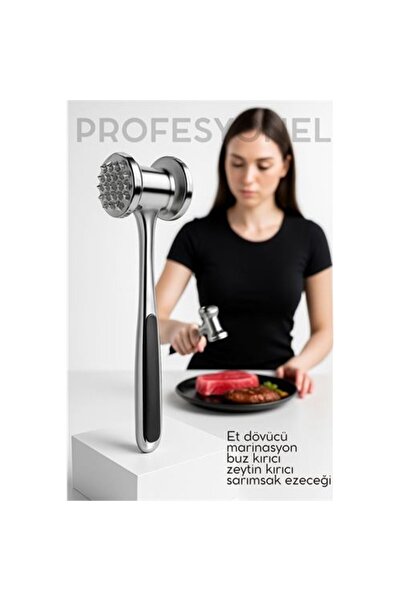 Skygo مطرقة تكسير اللحوم الاحترافية المصنوعة من الفولاذ المقاوم للصدأ - 22 سم