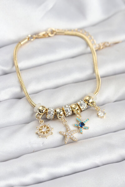 Skygo Brass Gold Color Sea Theme Charm Women's Bracelet - Tj-Bb8207