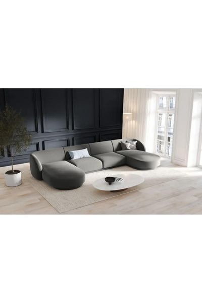 homejoyz | Plush U-Shape Velvet Sofa - 350x170x170x80x85 cm - Gray